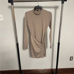 SHEIN Taupe Long Sleeve Mini Dress with Twist Detail